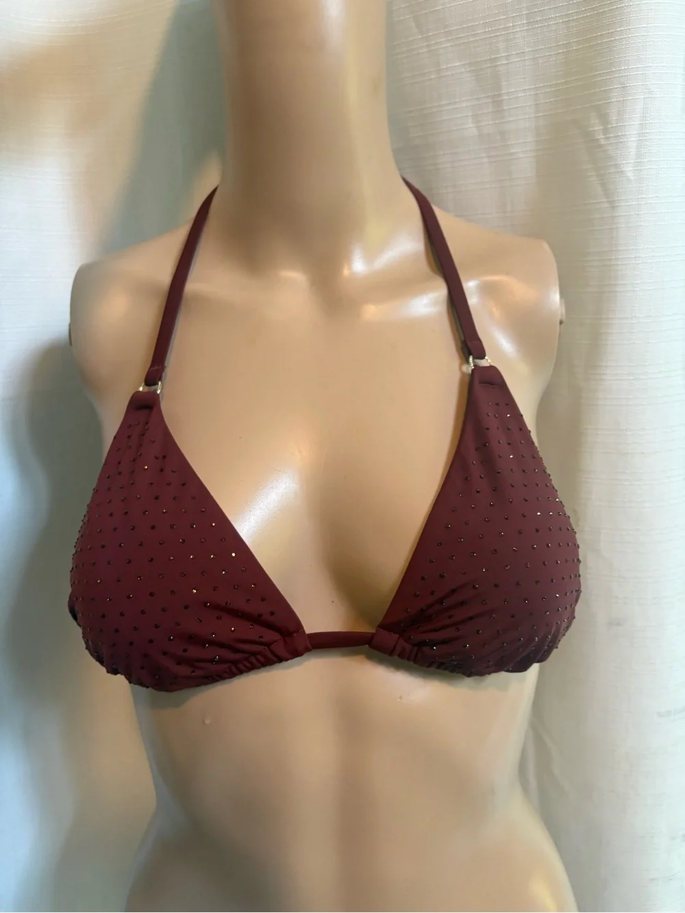 Victoria’s Secret Burgundy Rhinestone Triangle Bikini Top - med new